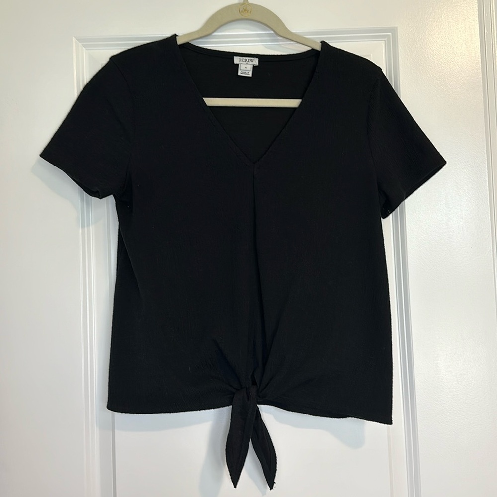 J.Crew black short sleeve top/blouse size small tie waist